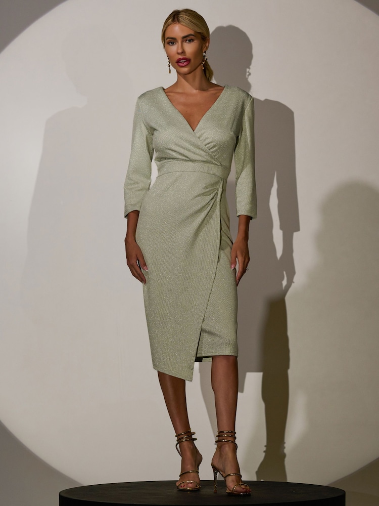 Jolie Moi Green Wrap Bodycon Dress - Image 1 of 6