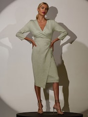 Jolie Moi Green Wrap Bodycon Dress - Image 3 of 6