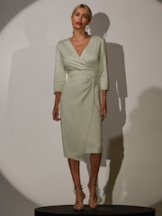 Jolie Moi Green Wrap Bodycon Dress - Image 4 of 6