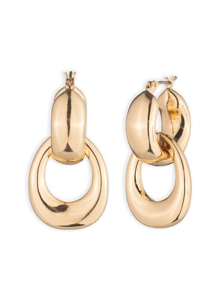 Lauren Ralph Lauren Gold Tone Puffy Hoop Drop Earrings - Image 1 of 2