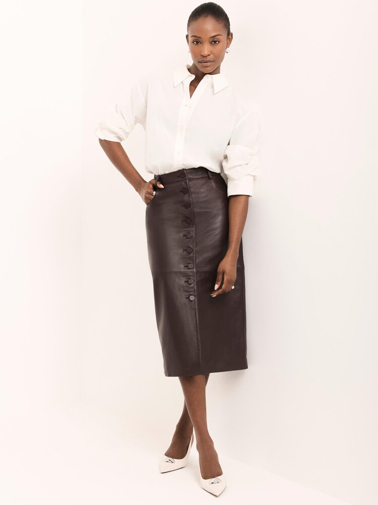 חום שוקולד - Mint Velvet חצאית מידי מעור - תמונה 2 מתוך 5