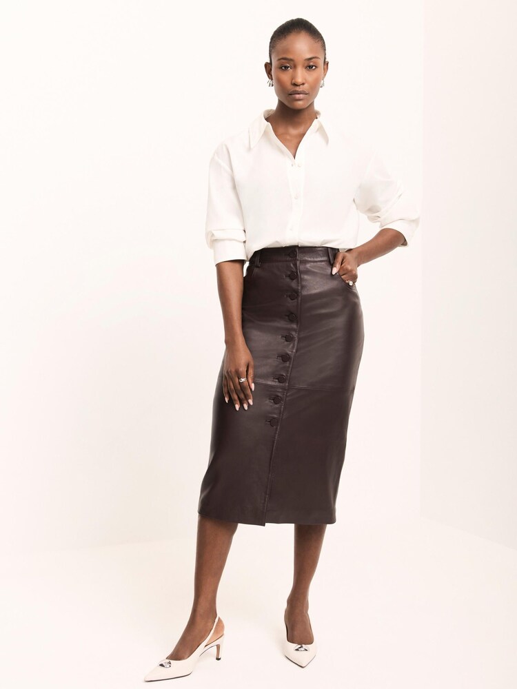 חום שוקולד - Mint Velvet חצאית מידי מעור - תמונה 5 מתוך 5