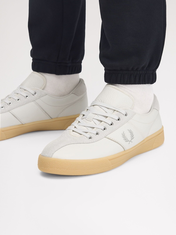 Fred Perry White Tennis Shoe Leather/Suede Trainers - Image 2 of 5