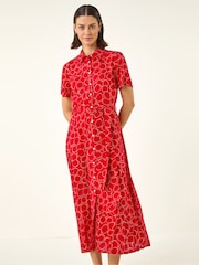 Roman Red Geo Print Belted Shirt Dress - Image 4 of 5