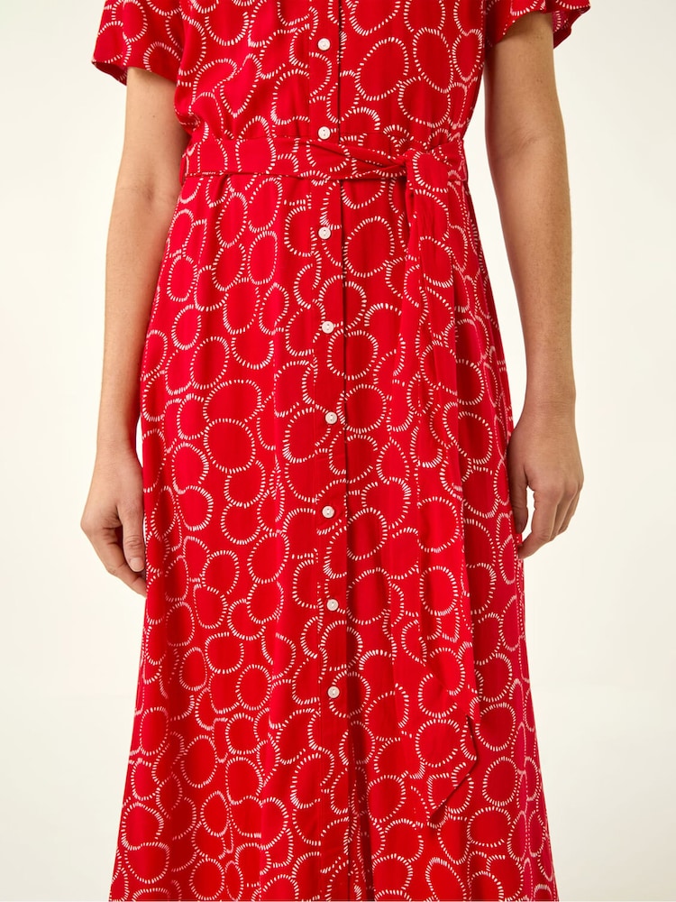 Roman Red Geo Print Belted Shirt Dress - Image 5 of 5
