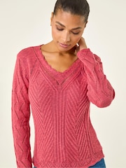 ורוד - Roman סוודר סרוג עם עיטור שולי צדפה מעוגלים - תמונה 1 מתוך 5