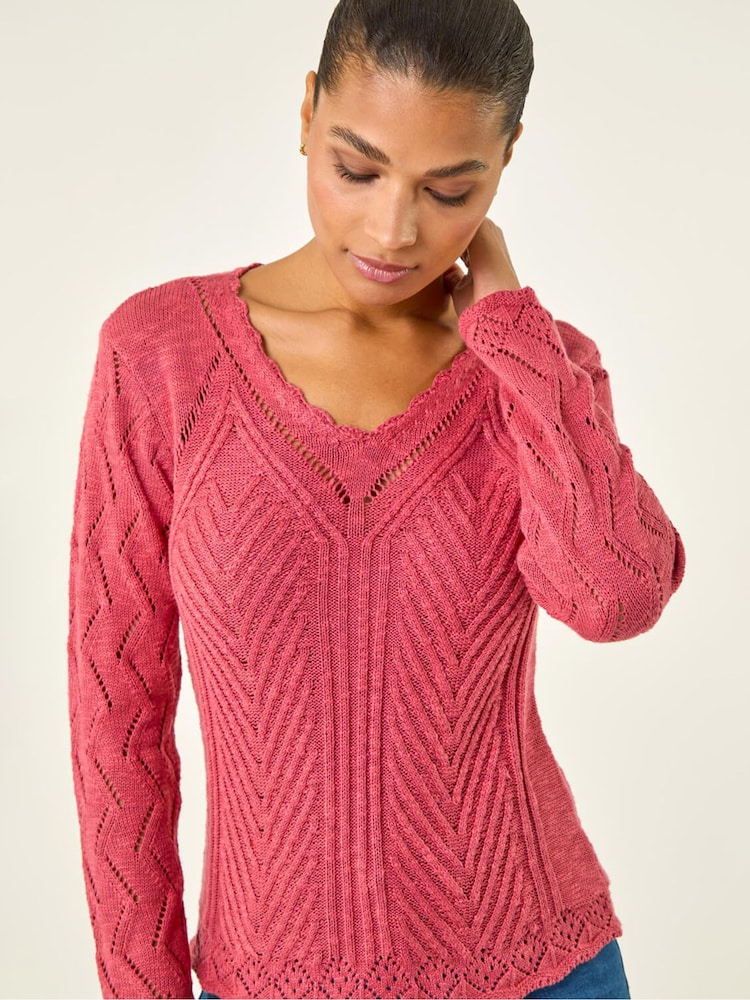 ורוד - Roman סוודר סרוג עם עיטור שולי צדפה מעוגלים - תמונה 1 מתוך 5