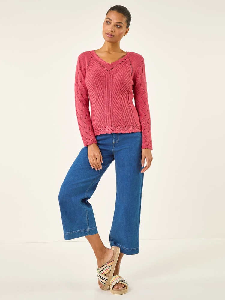 ורוד - Roman סוודר סרוג עם עיטור שולי צדפה מעוגלים - תמונה 2 מתוך 5