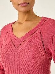 ורוד - Roman סוודר סרוג עם עיטור שולי צדפה מעוגלים - תמונה 5 מתוך 5