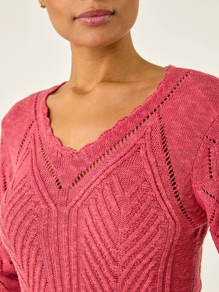 ורוד - Roman סוודר סרוג עם עיטור שולי צדפה מעוגלים - תמונה 5 מתוך 5