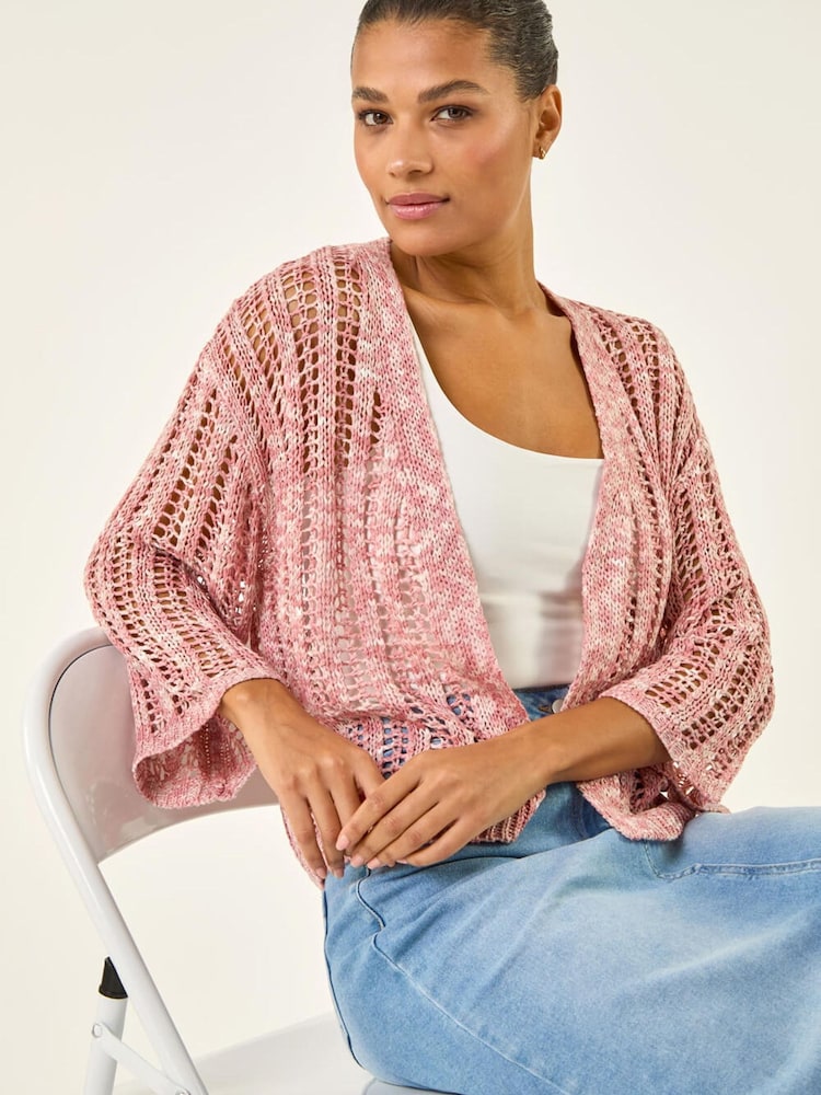 Roman Pink Spacedye Open Knitted Cardigan - Image 1 of 5