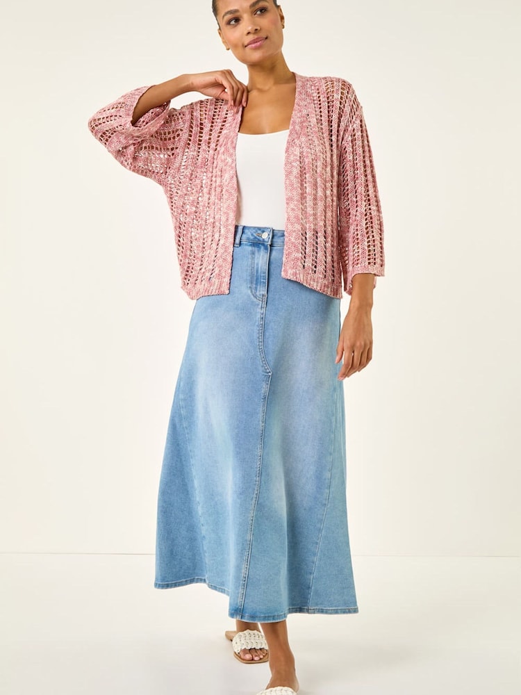 Roman Pink Spacedye Open Knitted Cardigan - Image 2 of 5