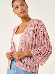 Roman Pink Spacedye Open Knitted Cardigan - Image 4 of 5