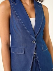 Roman Blue Longline Button Waistcoat Jacket - Image 6 of 6