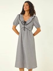 Roman Black Gingham Frill Tie Midi Dress - Image 2 of 5