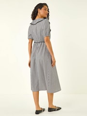 Roman Black Gingham Frill Tie Midi Dress - Image 3 of 5