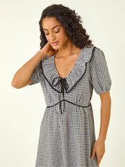 Roman Black Gingham Frill Tie Midi Dress - Image 4 of 5