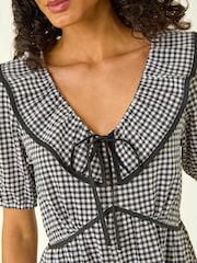 Roman Black Gingham Frill Tie Midi Dress - Image 5 of 5