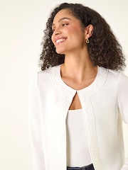 Roman White Beaded Trim Open Jacket - Image 1 of 5