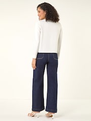 Roman White Beaded Trim Open Jacket - Image 3 of 5