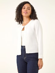 Roman White Beaded Trim Open Jacket - Image 4 of 5