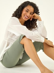 Roman Green Split Hem Bengaline Capri Trousers - Image 1 of 5