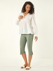 Roman Green Split Hem Bengaline Capri Trousers - Image 2 of 5