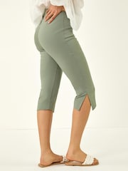 Roman Green Split Hem Bengaline Capri Trousers - Image 3 of 5
