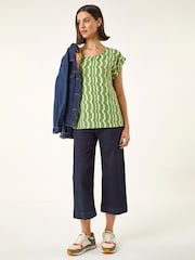 Roman Green Abstract Wave Print Shell Top - Image 2 of 5