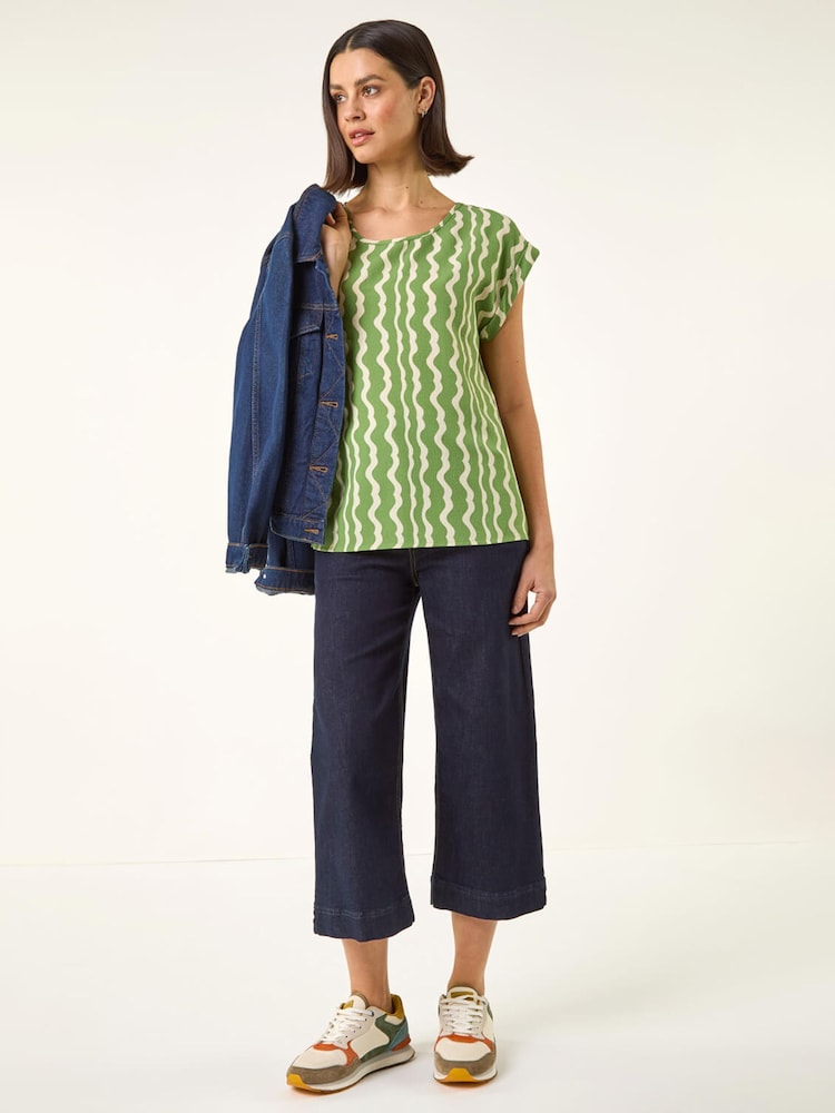 Roman Green Abstract Wave Print Shell Top - Image 2 of 5