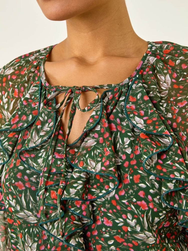 Roman Floral Mesh Print Gathered Top - Afbeelding 6 van 6 Roman Floral Mesh Print Gathered Top - Afbeelding 6 van 6