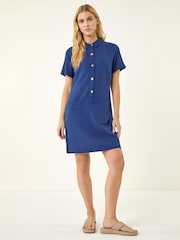 Roman Blue Buttoned Mini Shirt Dress - Image 1 of 4