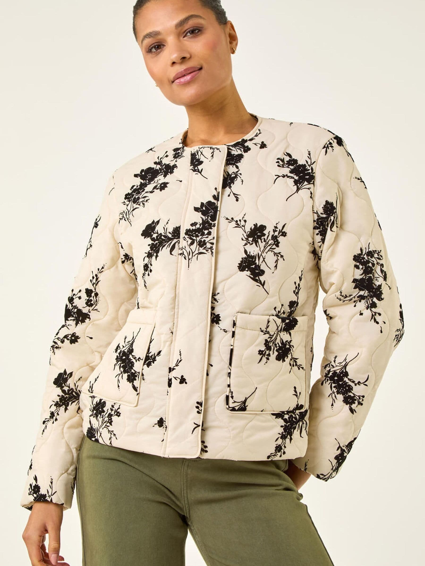 Buy Roman White Floral Flock Quilted Jacket from Next Oman