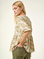 Roman Green Leaf Print Textured Stretch Top - Image 3 of 5