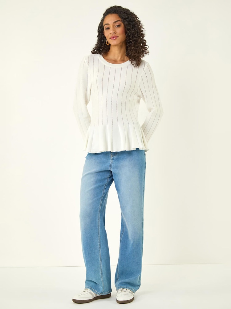 Roman White Peplum Knitted Top - Image 2 of 5