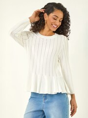 Roman White Peplum Knitted Top - Image 4 of 5