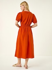 Roman Orange Textured Frill Midi Dress - Image 3 of 5