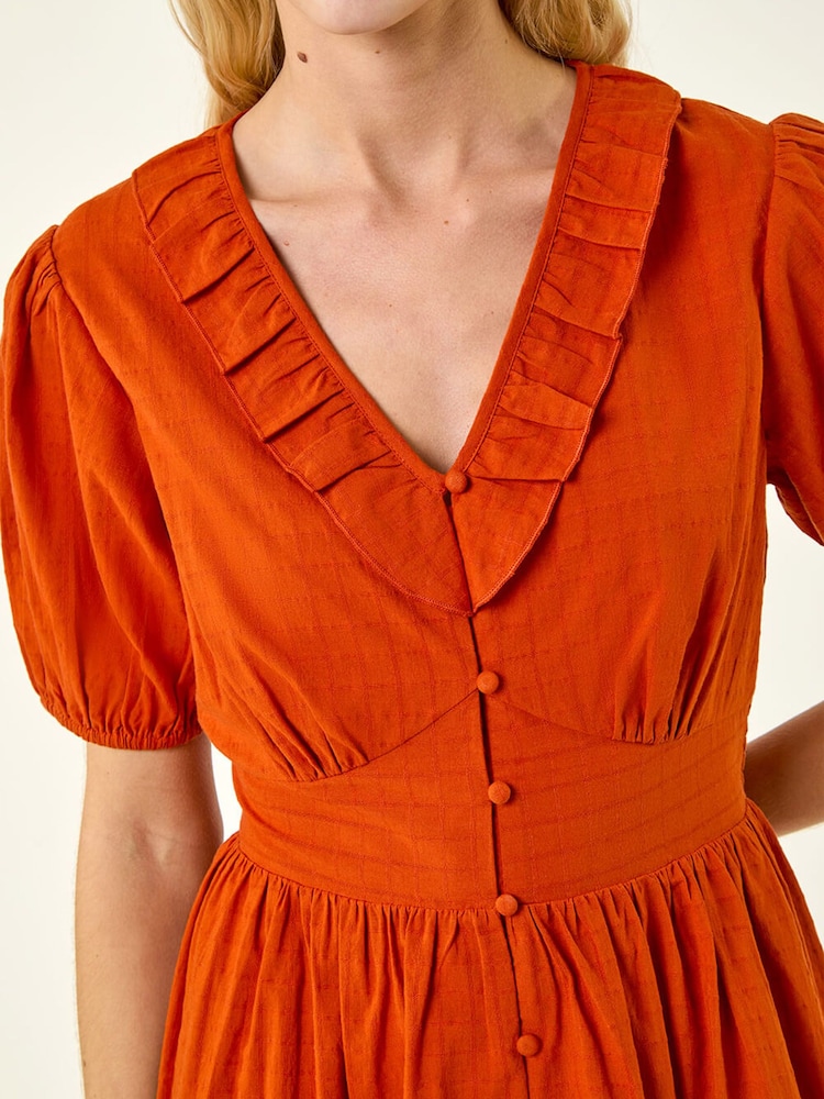 Roman Orange Textured Frill Midi Dress - Image 5 of 5