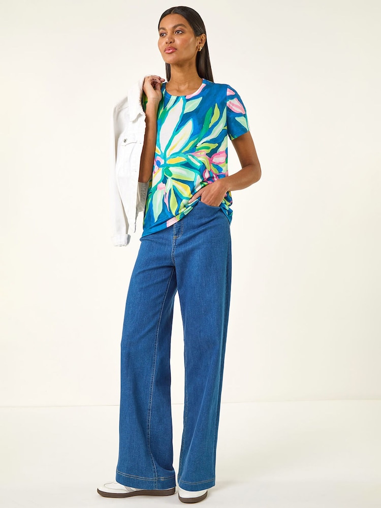 Roman Green Floral Print Stretch Top - Image 1 of 5