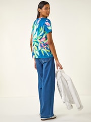 Roman Green Floral Print Stretch Top - Image 3 of 5