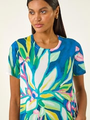 Roman Green Floral Print Stretch Top - Image 4 of 5