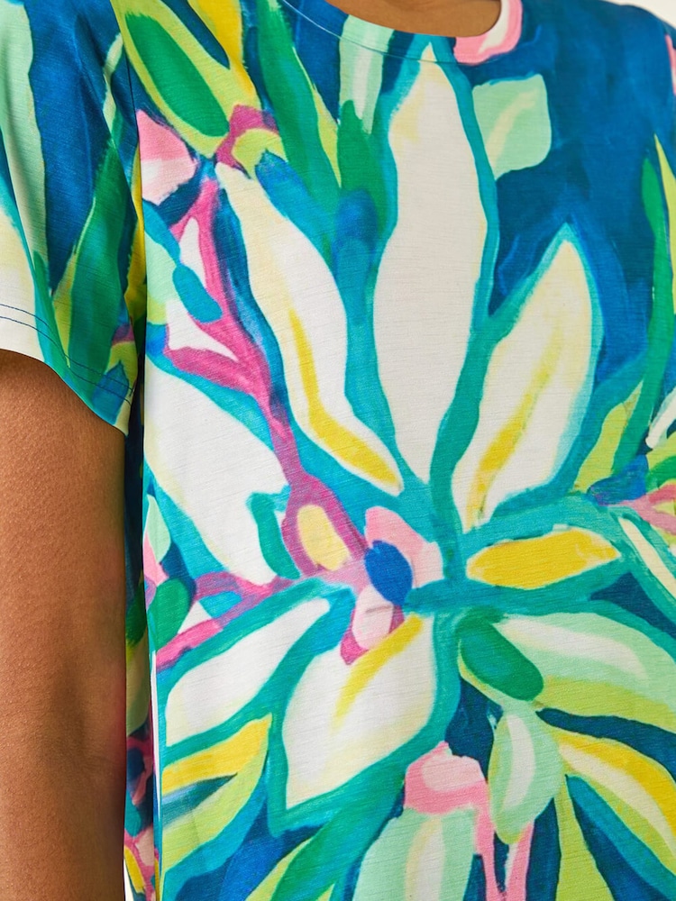 Roman Green Floral Print Stretch Top - Image 5 of 5