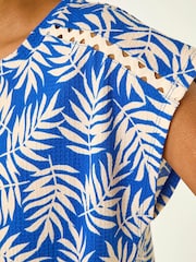 Roman Blue Textured Floral Print Stretch Top - Image 6 of 6