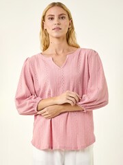 Roman Pink Broderie Detail Tunic Top - Image 1 of 5