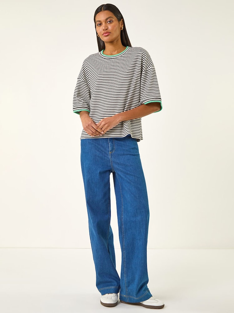 Roman Black Stripe Print Stretch Tunic Top - Image 2 of 5