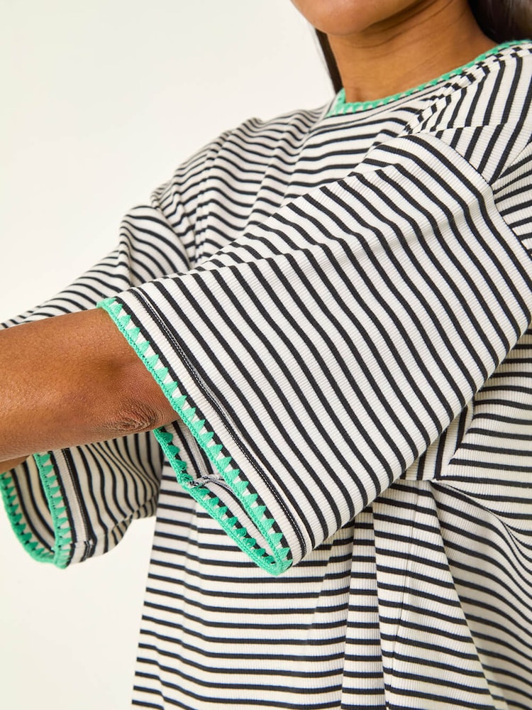 Roman Black Stripe Print Stretch Tunic Top - Image 5 of 5