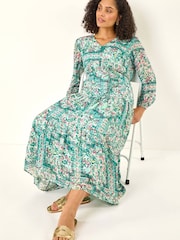 Roman Green Printed Metallic Tie Waist Maxi Dress - Image 1 of 5