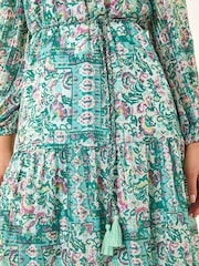 Roman Green Printed Metallic Tie Waist Maxi Dress - Image 5 of 5