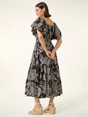 Roman Black Dotted Leaf Print Midi Dress - Image 3 of 5