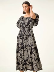 Roman Black Dotted Leaf Print Midi Dress - Image 4 of 5